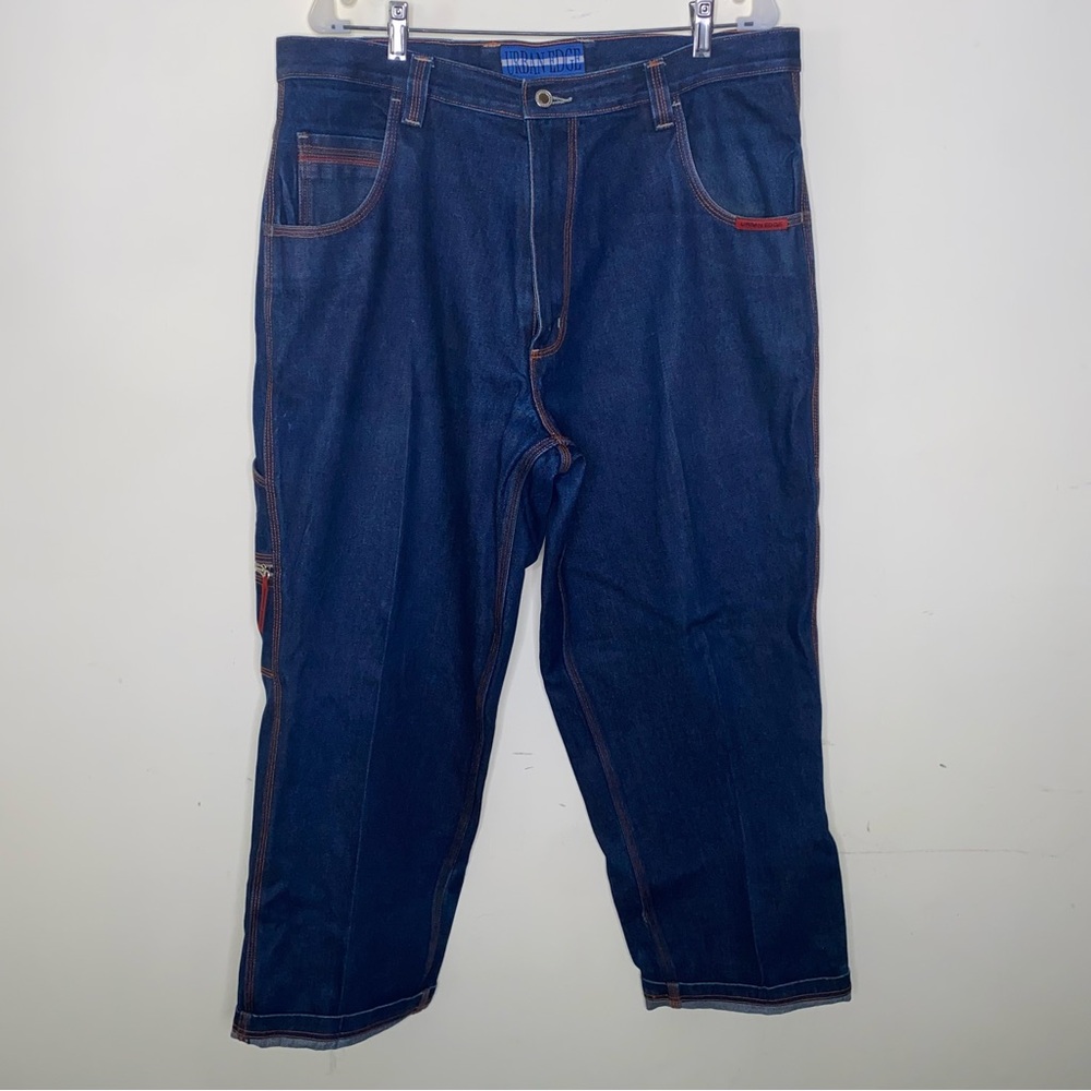 Urban Edge Denims 38/32 Cargo Jeans in Medium Wash with Orange and Red Thread